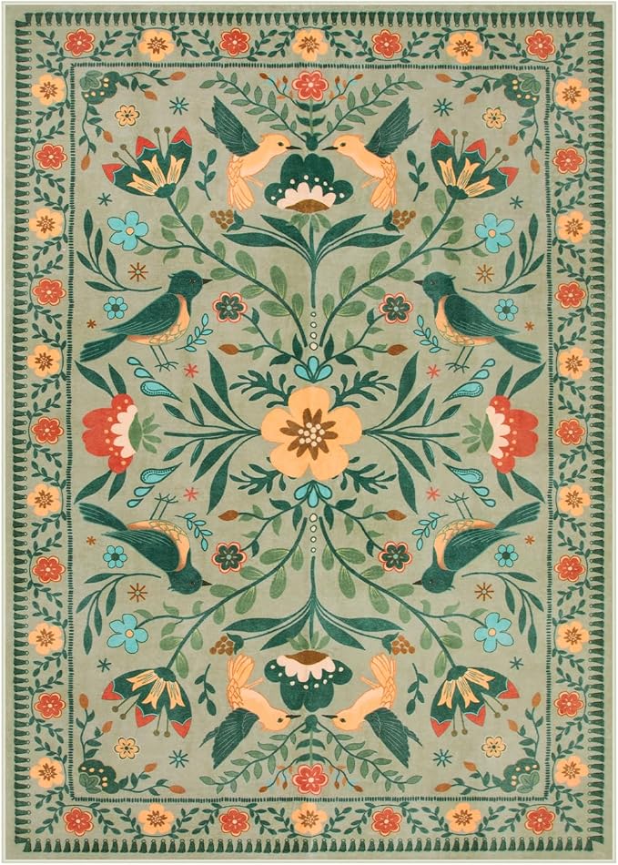 Moynesa Living Room Rug 5x7, Washable Modern Farmhouse Green Area Rugs by Moynesa