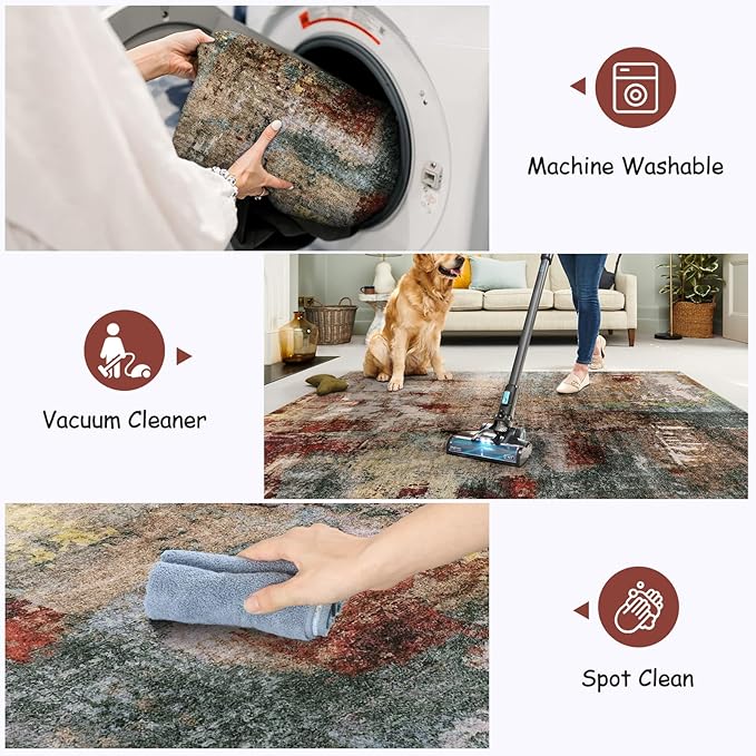 Lahome Modern Abstract Living Room Rug 8x10, Washable 8x10 Area Rugs - Image 4