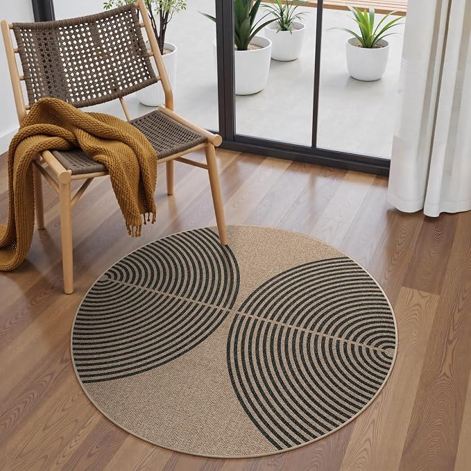 Lahome Modern Rainbow Round Rug, 3ft Small Washable Circle Carpet Natural by Lahome