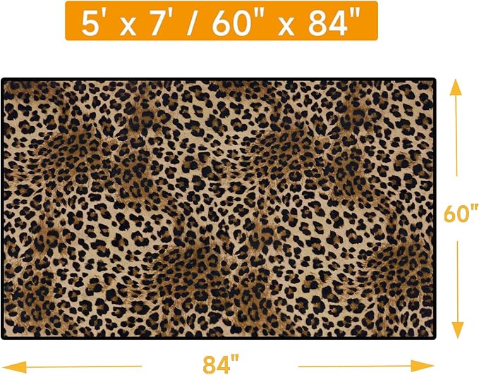 Leopard Rug 5x7 Washable Animal Print Rug Living Room Large Carpet Soft Non-Slip - Image 2