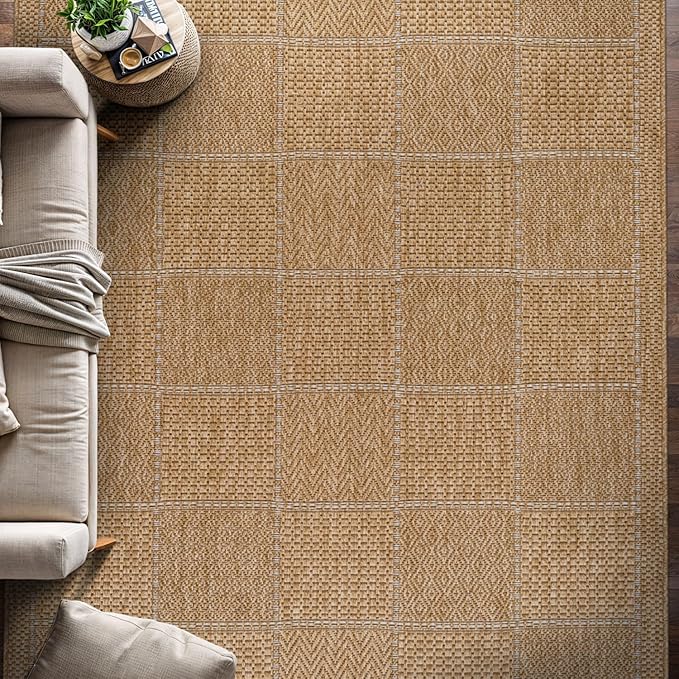 Beverly Rug Easy Jute Checkered Squared Rug 5x7 Washable Durable Indoor Outdoor - Image 5