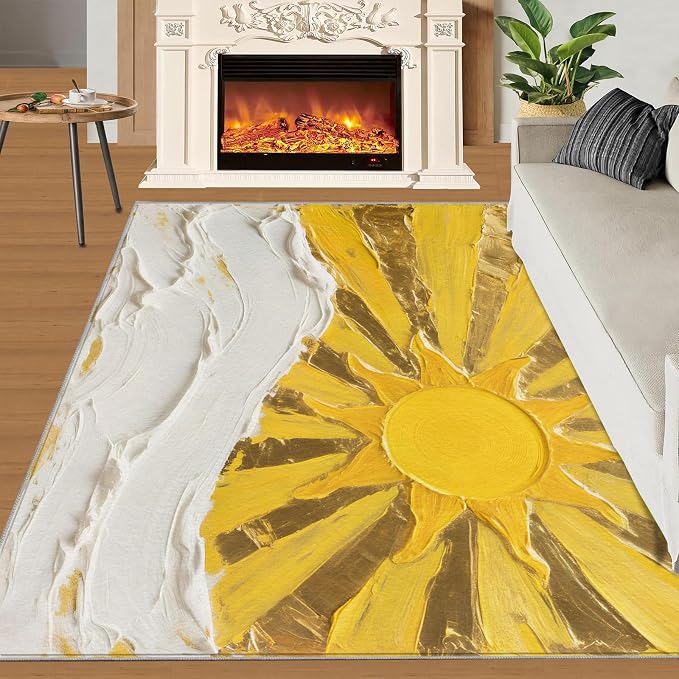 Boho Sun Runner Rugs 3x6ft, Abstraction Deco Bedside Rug, Minimalist Sunburst - Image 2