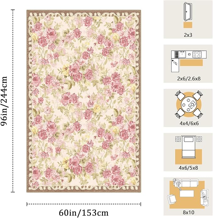 5x8 Machine Washable Area Rug for Living Room, Kids and Pets Friendly for - Image 2