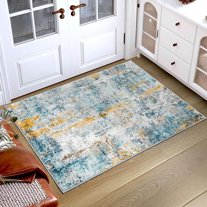 Entrance Rugs Indoor 2x3 Blue Entry Rug Washable Abstract Small Area Rug - Image 9