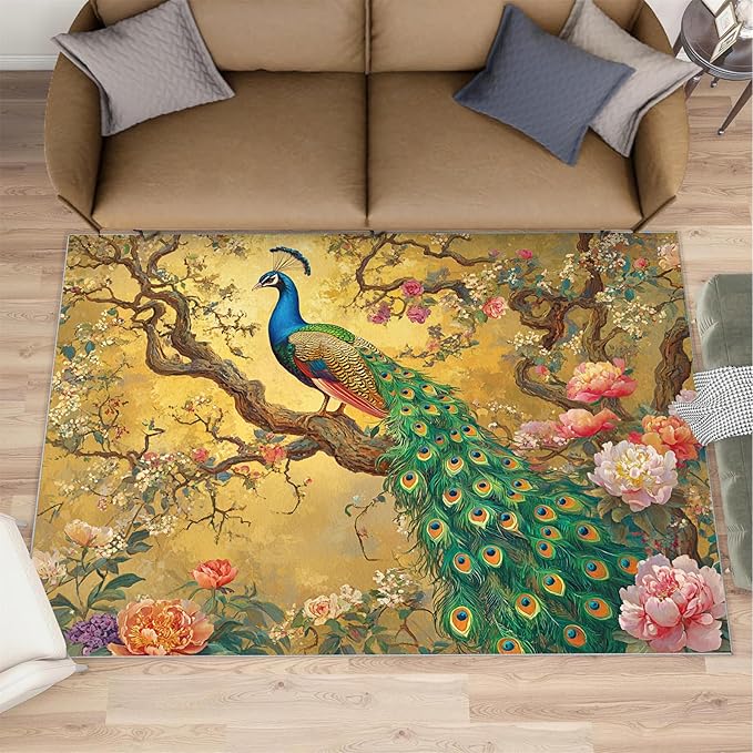 Peacock Peony Rugs for Bedroom - Image 2