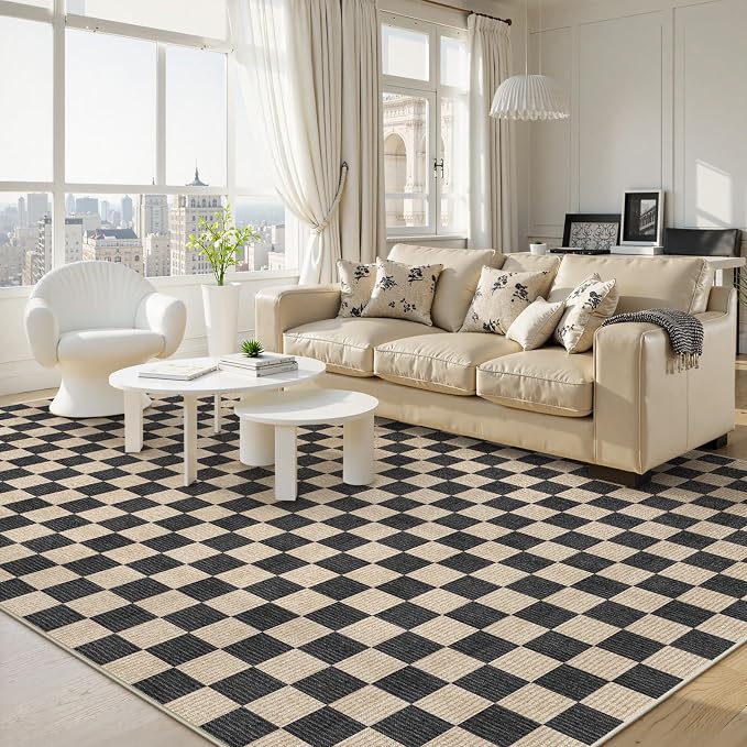LIVEBOX 10x14 Area Rugs for Living Room, Checkered Non-Slip Washable Rugs - Image 3