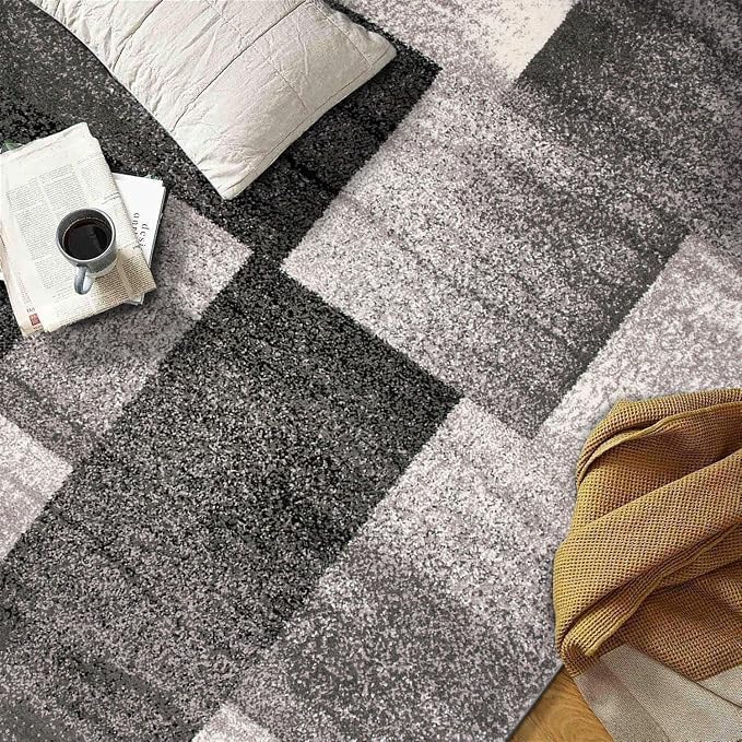 Rugshop Gray Contemporary Distressed Boxes Area Rug, Soft & Non-Shedding Accent - Image 3