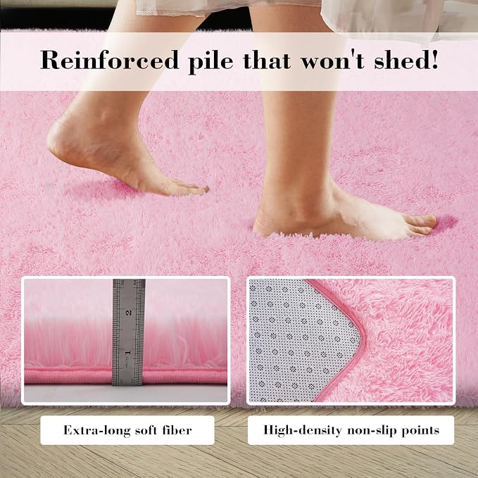 Pink Fluffy Rug Shaggy Area Rug, 6x9 Area Rugs - Image 6