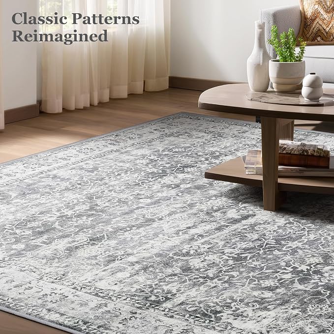 Grey 5x7 Area Rugs for Living Room Bedroom, Washable Non Slip Low Pile Thin - Image 7
