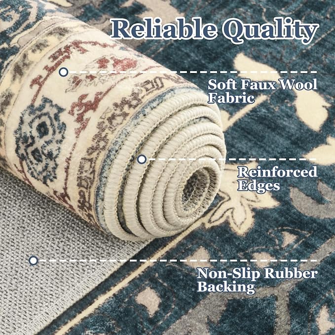 Dark Blue Throw Rugs for Entryway, Washable 4x6 Dark Rug - Image 6