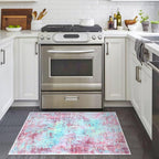 Modern Abstract 2x3 Girls Room Rug, Machine Washable Blush Pink Sky Blue Small - Image 4