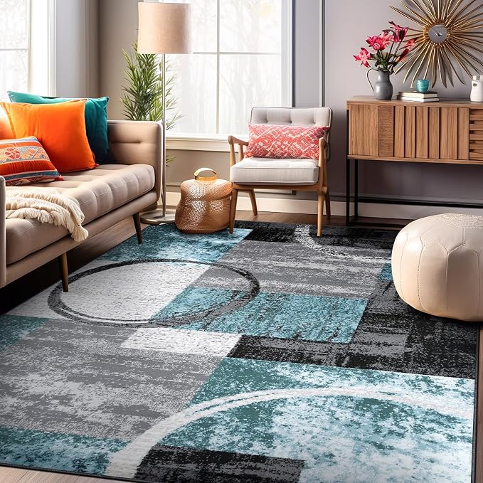 Rugshop Contemporary Circle Design Area Rug, Durable Fade-Resistant Carpet by Rugshop