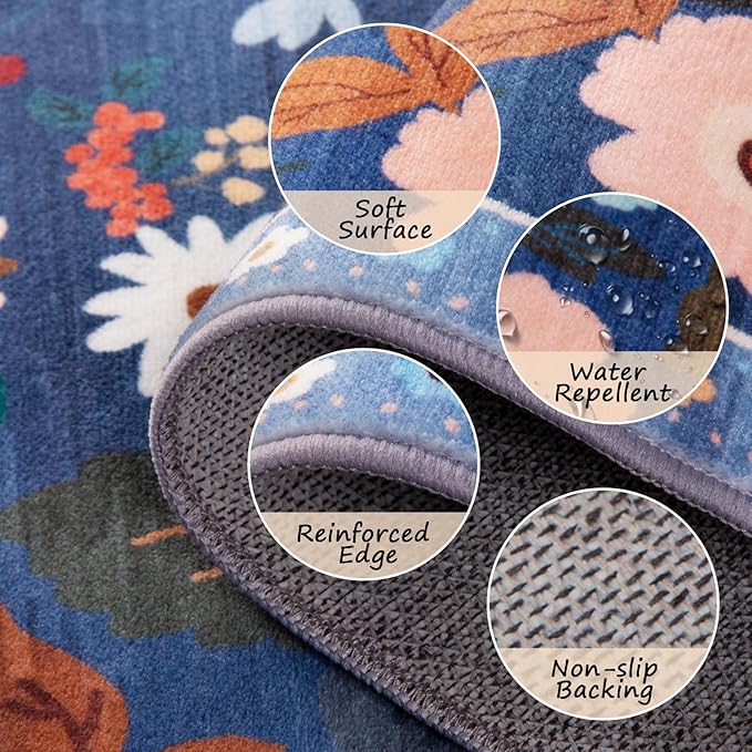 Floral 6ft Area Rug Machine Washable Soft Print Boho Carpet Non Slip Doormat - Image 3