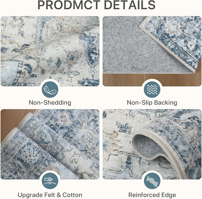 8x10 Area Rugs for Living Room, Machine Washable Non Slip Vintage Rugs - Image 5