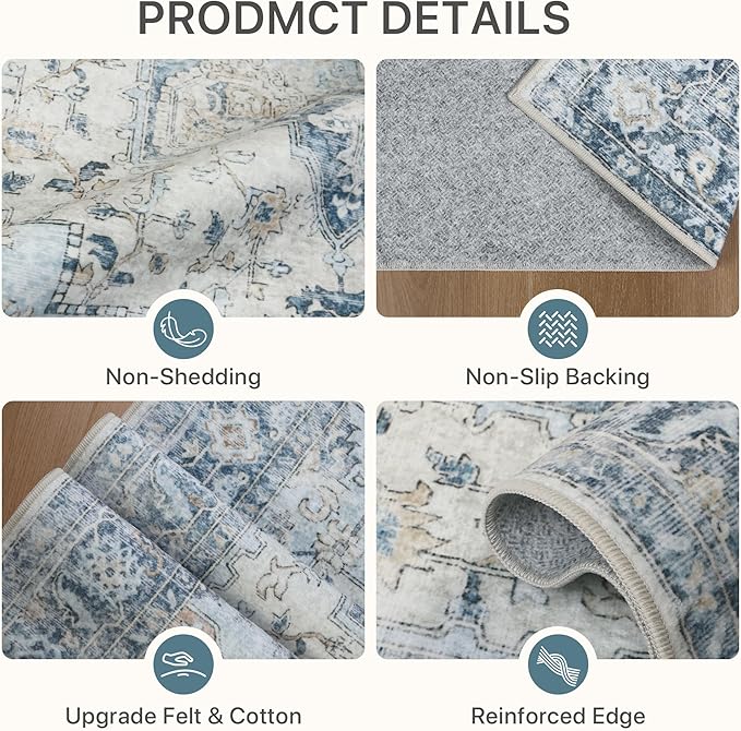 5x7 Area Rugs for Living Room, Machine Washable Rug, Non Slip Vintage Rugs - Image 5
