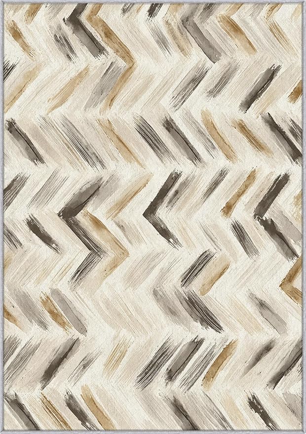 Washable 3x5 Chevron Rug Living Room, Modern Abstract Art Design Area Rugs - Image 3