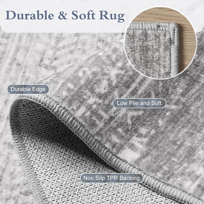 4x6 Area Rugs for Living Room Non Slip Machine Washable Rug Distressed Abstract - Image 5