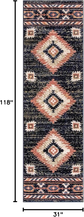 Well Woven Tulsa Lea Blue Traditional Southwestern Tribal 2'7" X 9'10" Runner - Image 2
