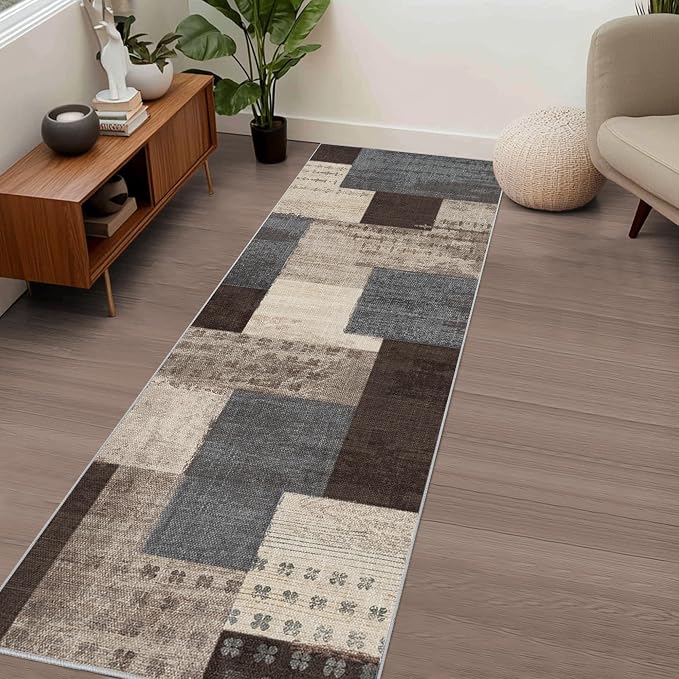 Modern Geometric Patchwork Indoor Runner Rug - Image 3