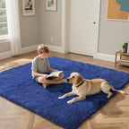 Blue Fluffy Rug Shaggy Area Rug, 5x8 Area Rugs - Image 4