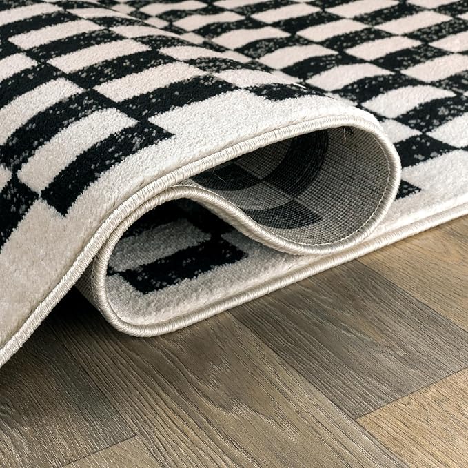 Rugshop Black and White Checkered Area Rug – High-Contrast Grid Pattern Carpet - Image 3