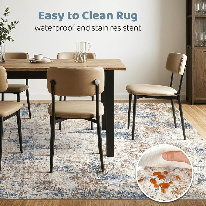 6x8Ft Area Rug Washable Rugs: Living Room Large Abstract Modern Soft Stain - Image 6