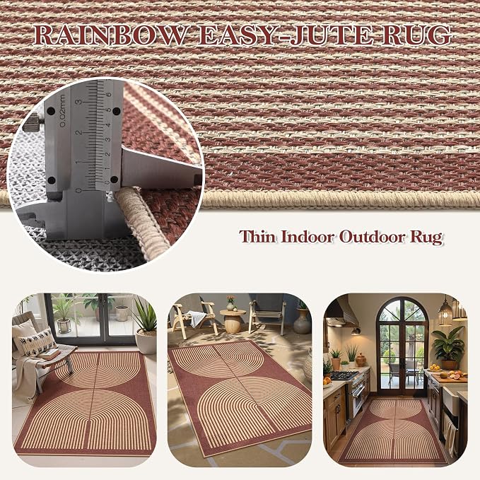 Lahome Modern Rainbow Easy Jute Patio Rug, 3x5 Washable Entry Way Rugs Indoor - Image 3