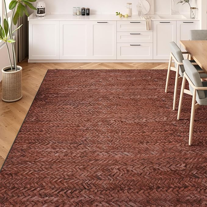 Eleisa Modern Vintage 9x12 Herringbone Chevron Area Rug, Non-Slip Stain - Image 2