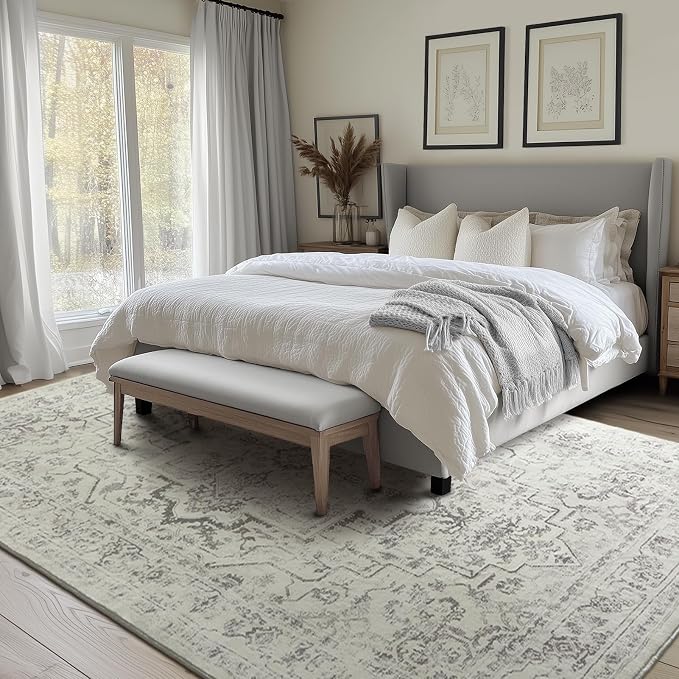 Large Farmhouse Area Rugs 9x12 for Living Room, Distressed Medallion Printed - Image 3