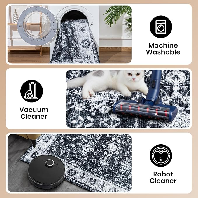 Area Rug for Living Room, 6x9 Machine Washable Non Slip Large Faux Wool Throw - Image 5