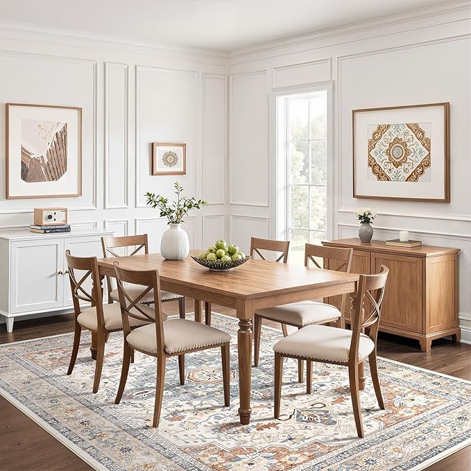 6x8 Area Rug Living Room: Washable Boho Large Neutral Vintage Soft Rugs Stain - Image 6