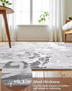 Washable Abstract Rug, 5x7 Classic Grey and White Floral Area Rugs - Image 7