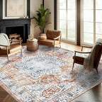 Area Rug 9x12 Washable Tangerine Vintage Traditional Mat Distressed Indoor by CHAMPLANT