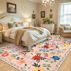 10x14 Area Rugs for Living Room: Floral Washable Rug Vintage Large Soft Boho - Image 3