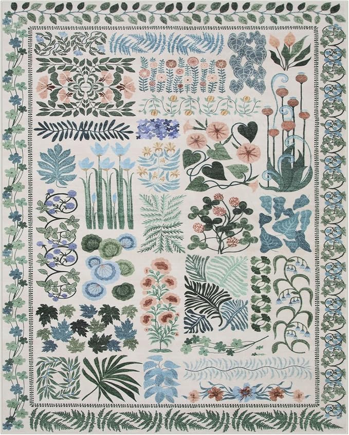 Floral Boho Washable Area Rug for Bedroom, Large Botanical Living Room Rugs 8x10 - Image 9
