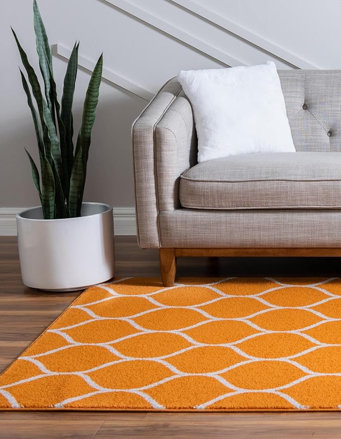 Rugs.com Lattice Frieze Collection Rug – 4' x 6' Orange Medium Rug Perfect - Image 3
