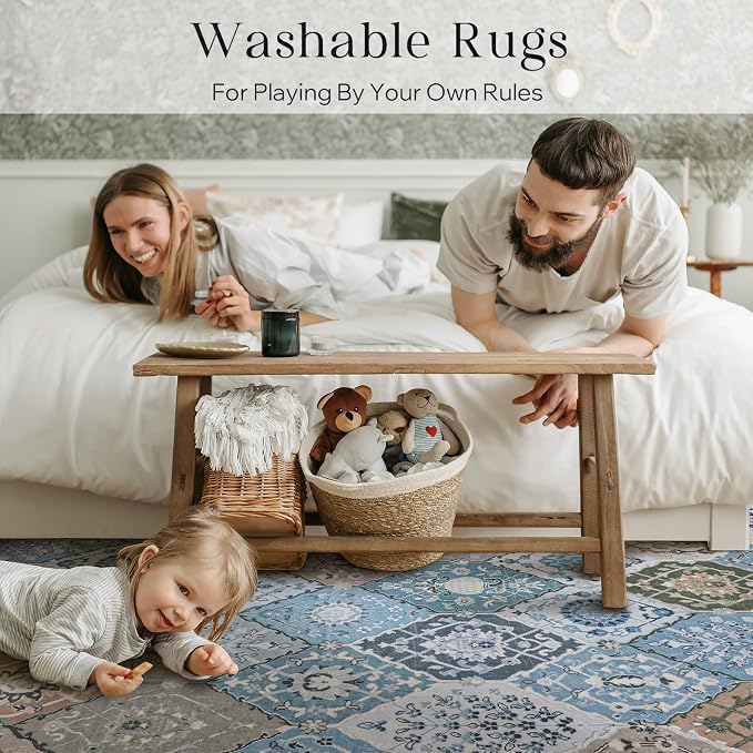 Phantoscope Washable Round Area Rug 6ft Non-Slip, Vintage Boho Rugs - Image 8