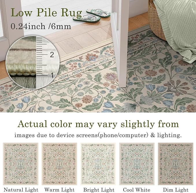 3x5 Washable Area Rug Floral Beige Entryway Small Rug Vintage Forest Low Pile - Image 4