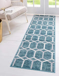 Rugs.com Lattice Trellis Collection Rug – 10 Ft Runner Blue Low-Pile Rug Perfect by Rugscom
