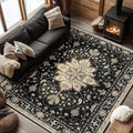 Area Rugs 6'x8' Washable Non-Slip, Floral Vintage Distress Print Pattern by RELEANY