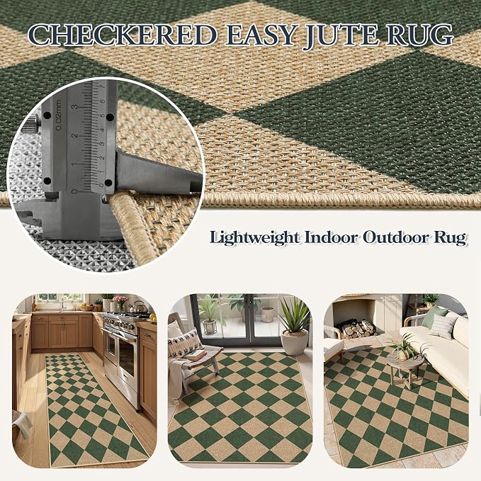 Lahome Checkered Kitchen Runner, 2x8 Easy Jute Runner Rug - Image 5