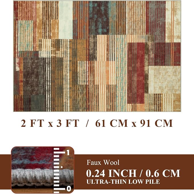 YIHOUSE Brown Entryway Rug 2x3, Small Burnt Orange Area Rug, Vintage Welcome - Image 2