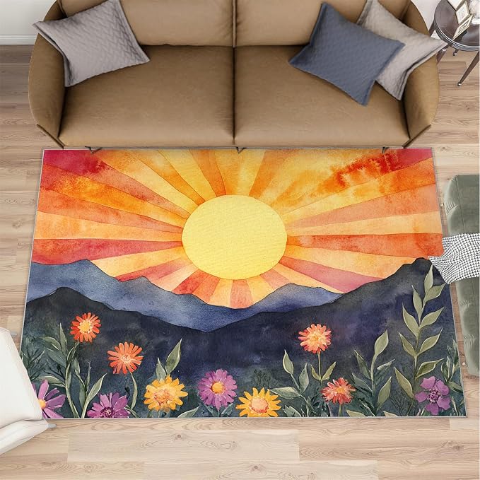 Boho Sun Area Rugs 6x9ft, Radiant Sunburst Fluffie Rugs by Unknown