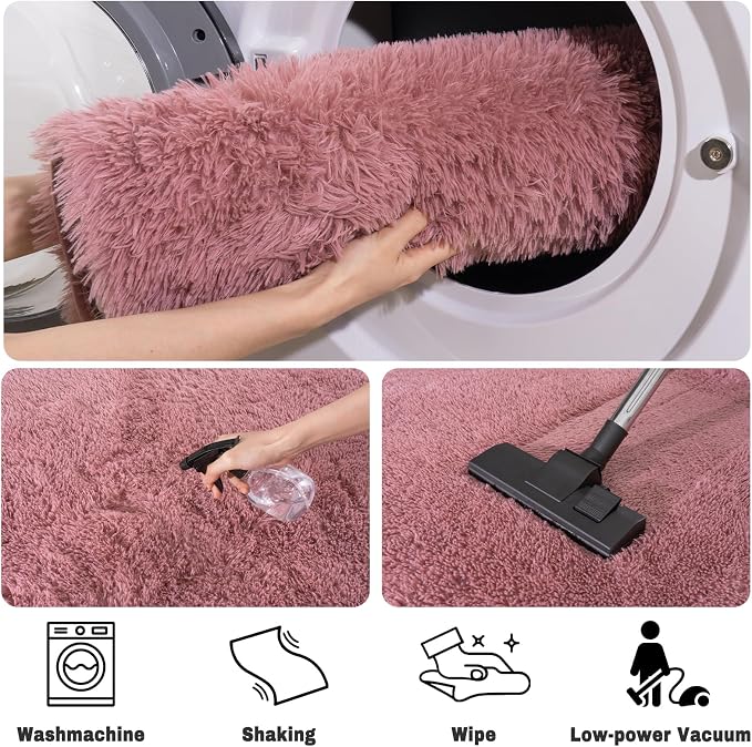 Soft Fluffy Area Rug for Bedroom, Blush Pink Fuzzy Shaggy Oval Throw Rugs for - Image 7