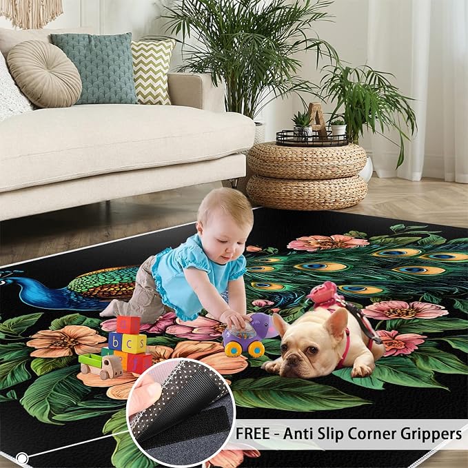 Peacock Peony Rugs for Bedroom - Image 5