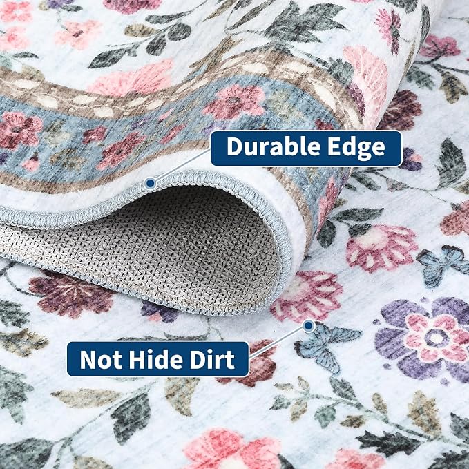 5x7 Washable Non-Slip Rug, Vintage Floral Area Rug - Image 8