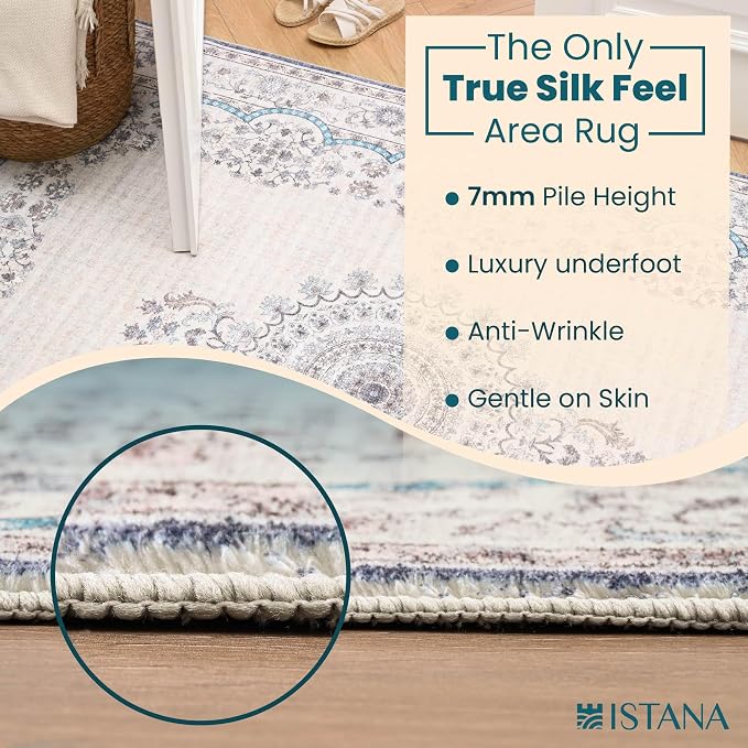 Istana 4x6 Rug - White Cream & Blue Area Rugs 4x6 - Kid & Pet Friendly Machine - Image 6