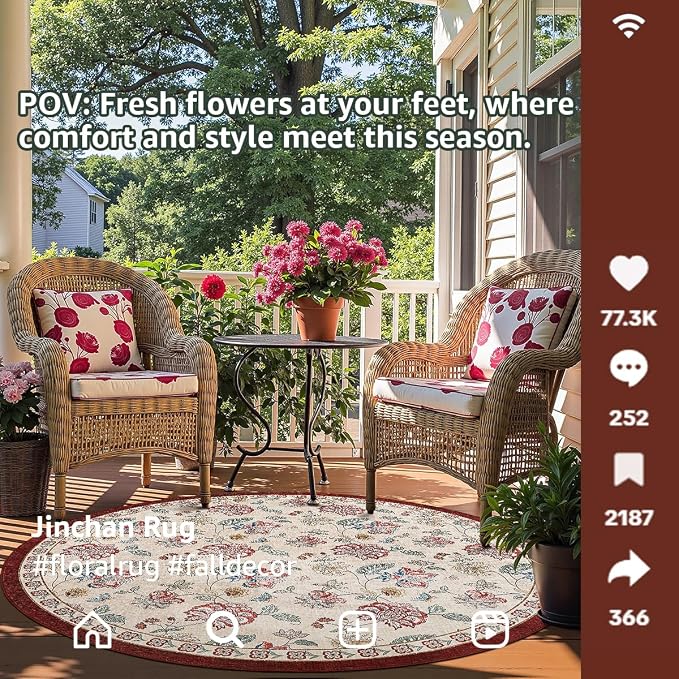 jinchan Elora 6ft Floral Round Rug - Image 2