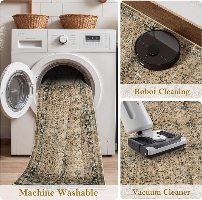 Moynesa Vintage Brown Washable 5x7 Area Rugs - Image 6