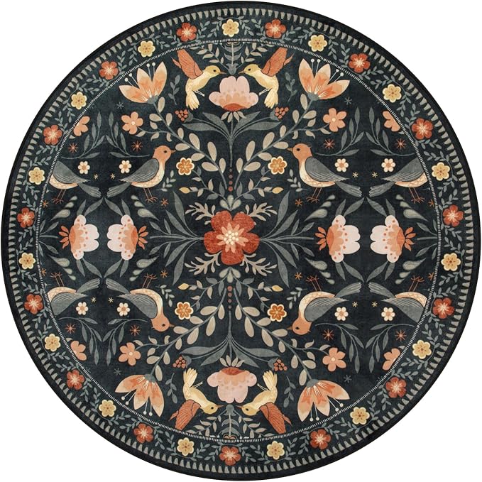 Moynesa Floral Bird Round Rug 6ft Washable Circle Rug Non Slip, Modern - Image 2